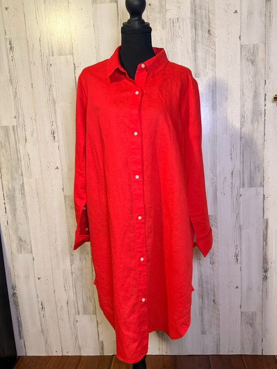 J. Crew Other - J.Crew Orange Red Linen Button-Down Long Shirt Dress Tunic Size XL